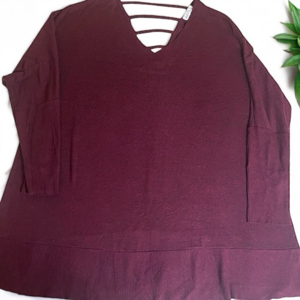 OVERSIZED WOMENS PULLOVER SWEATER PURPLE LONG SLEEVE VNECK CUTOUT BACK 1X